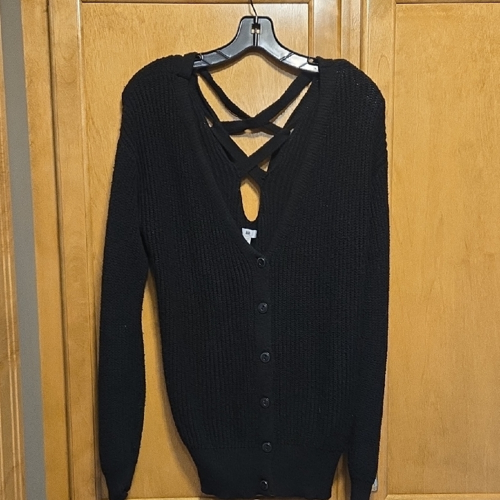 BP Black Cardigan with Ribbed Texture and V-Neck